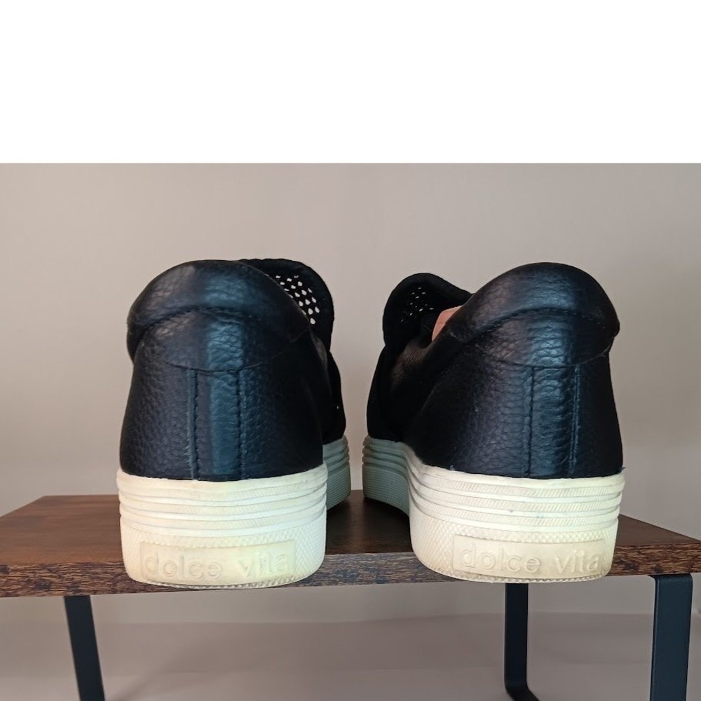 Dolce Vita Mesh Leather Slip On Sneakers Womens 9 Black Platform Elastic - Picture 4 of 6